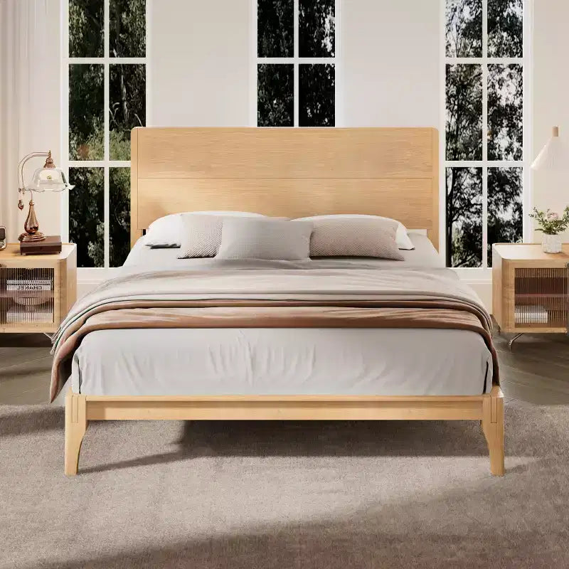 Lit Plateforme GDFStudio Ruby en Bambou de Style Mid-Century avec Sommier à Lattes en Bois et Support Métallique
