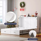 Lit escamotable Queen Mjkone avec rangement et station de charge, lit-armoire de style ferme, silencieux, pour chambre d'amis, matelas en option