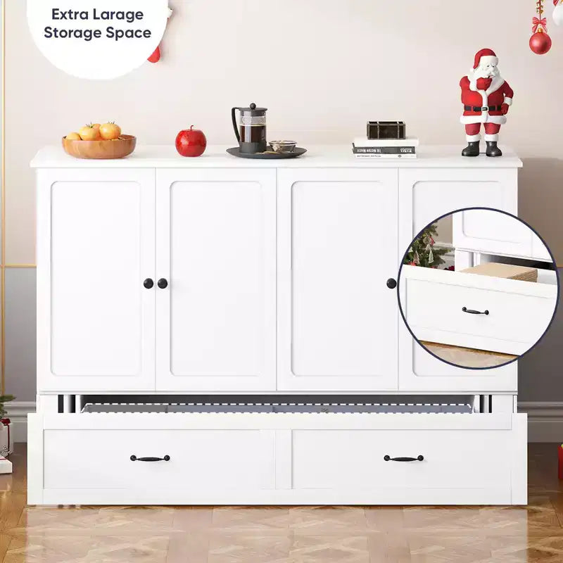 Lit escamotable Queen Mjkone avec rangement et station de charge, lit-armoire de style ferme, silencieux, pour chambre d'amis, matelas en option