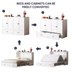 Lit escamotable Queen Mjkone avec rangement et station de charge, lit-armoire de style ferme, silencieux, pour chambre d'amis, matelas en option