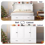 Lit escamotable Queen Mjkone avec rangement et station de charge, lit-armoire de style ferme, silencieux, pour chambre d'amis, matelas en option