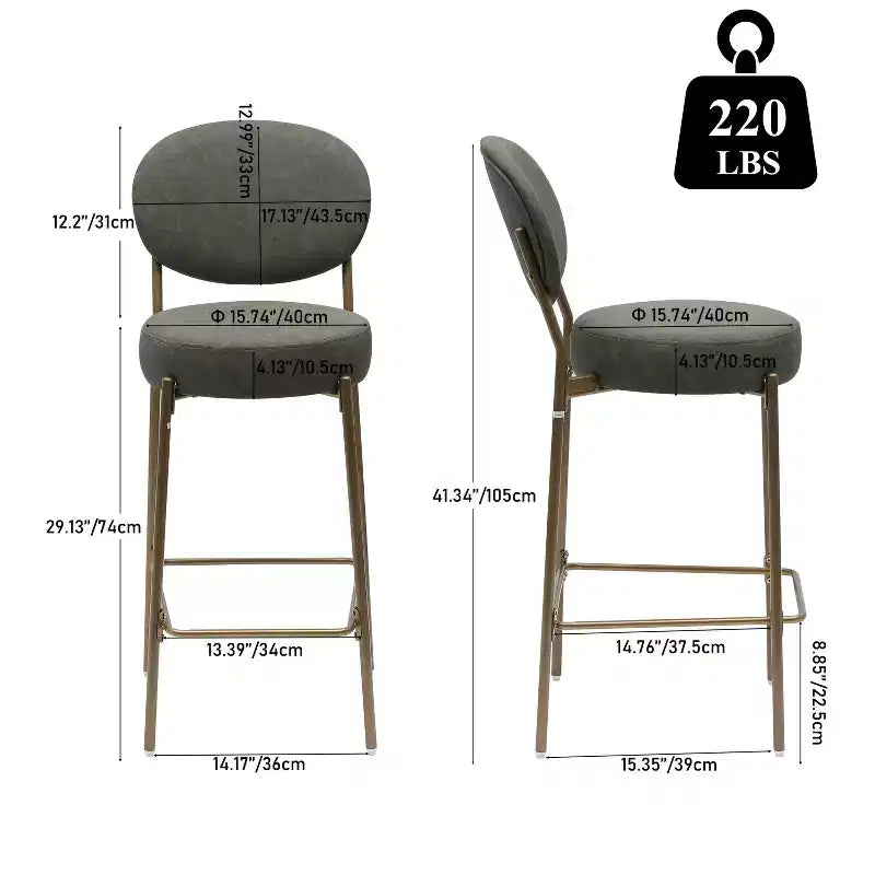 Lot de 2 tabourets de bar en velours TUYOHW, chaises de bar à hauteur de comptoir avec pieds en métal, dossier ovale et repose-pieds, tabourets d'appoint pour îlot de cuisine, bar à domicile