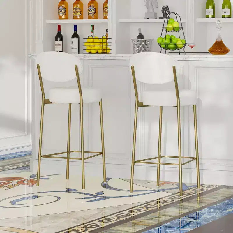 Lot de 2 tabourets de bar en velours TUYOHW, chaises de bar à hauteur de comptoir avec pieds en métal, dossier ovale et repose-pieds, tabourets d'appoint pour îlot de cuisine, bar à domicile