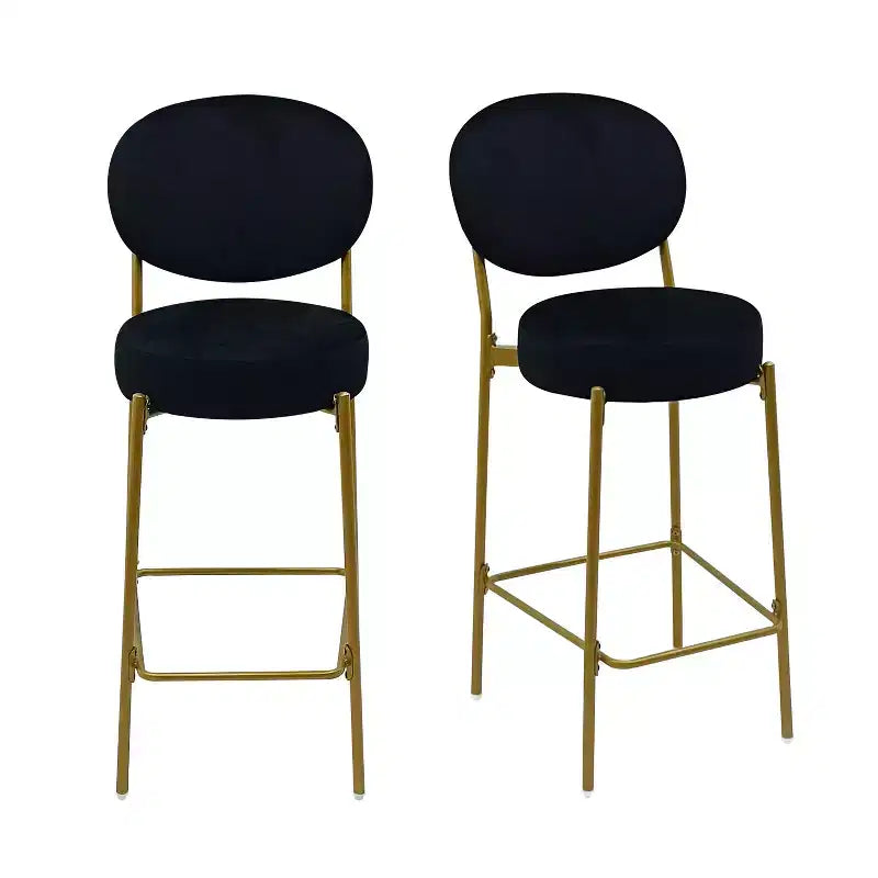 Lot de 2 tabourets de bar en velours TUYOHW, chaises de bar à hauteur de comptoir avec pieds en métal, dossier ovale et repose-pieds, tabourets d'appoint pour îlot de cuisine, bar à domicile