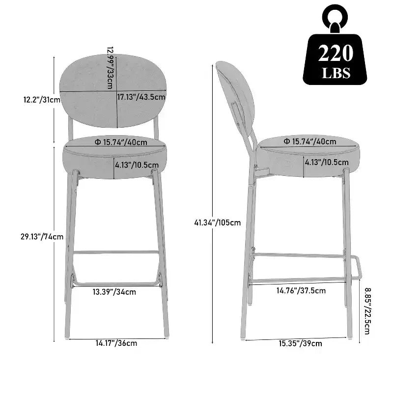 Lot de 2 tabourets de bar en velours TUYOHW, chaises de bar à hauteur de comptoir avec pieds en métal, dossier ovale et repose-pieds, tabourets d'appoint pour îlot de cuisine, bar à domicile