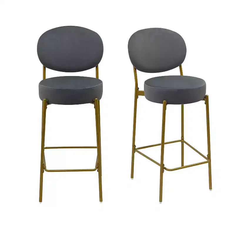 Lot de 2 tabourets de bar en velours TUYOHW, chaises de bar à hauteur de comptoir avec pieds en métal, dossier ovale et repose-pieds, tabourets d'appoint pour îlot de cuisine, bar à domicile
