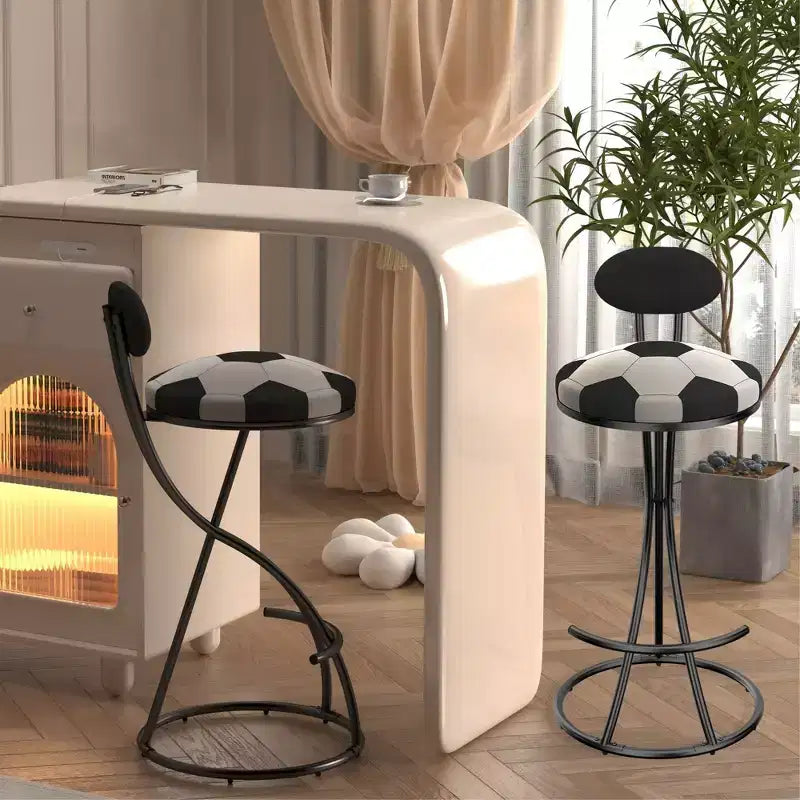 TUYOHW Lot de 2 tabourets de bar en métal thème football, chaises de bar hauteur comptoir avec cadre en métal en forme de S et coussin rond, chaise de salle à manger pour cuisine, bar