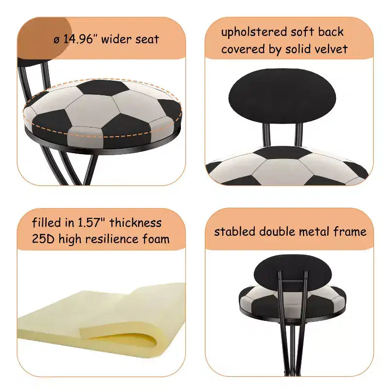 TUYOHW Lot de 2 tabourets de bar en métal thème football, chaises de bar hauteur comptoir avec cadre en métal en forme de S et coussin rond, chaise de salle à manger pour cuisine, bar