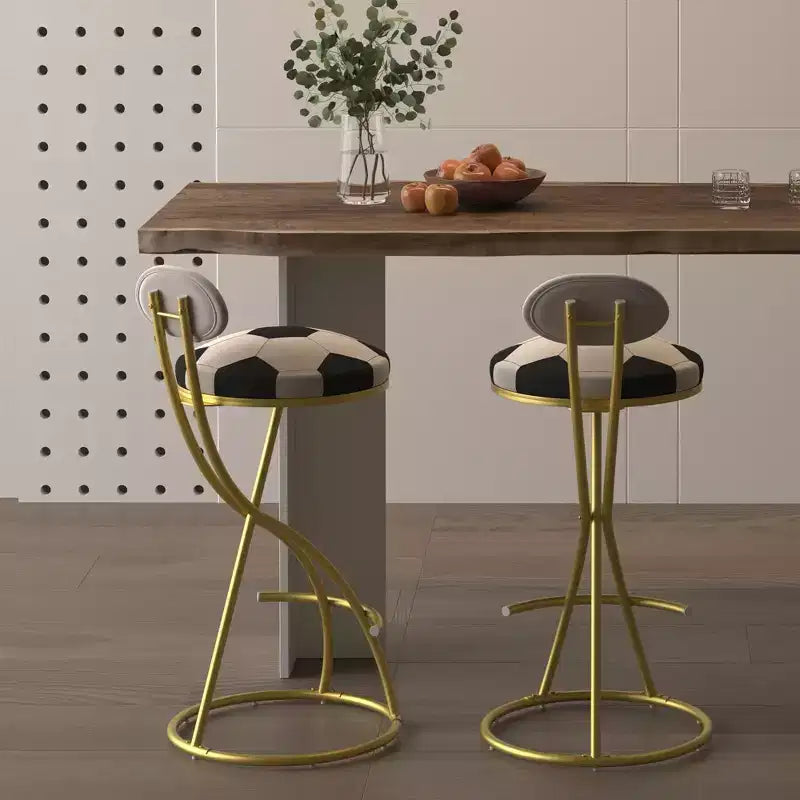 TUYOHW Lot de 2 tabourets de bar en métal thème football, chaises de bar hauteur comptoir avec cadre en métal en forme de S et coussin rond, chaise de salle à manger pour cuisine, bar