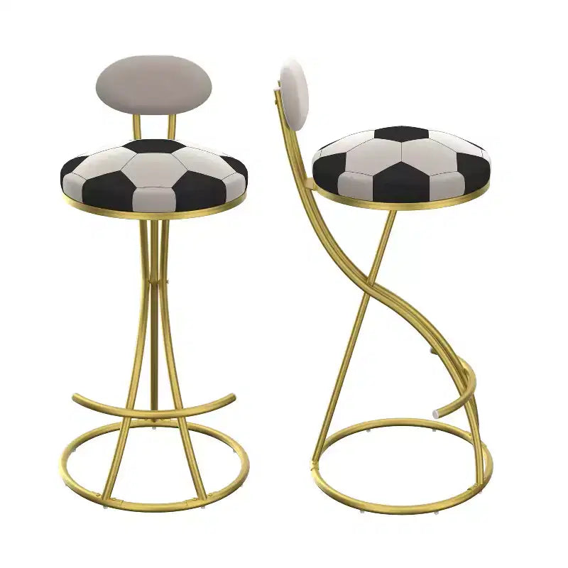 TUYOHW Lot de 2 tabourets de bar en métal thème football, chaises de bar hauteur comptoir avec cadre en métal en forme de S et coussin rond, chaise de salle à manger pour cuisine, bar
