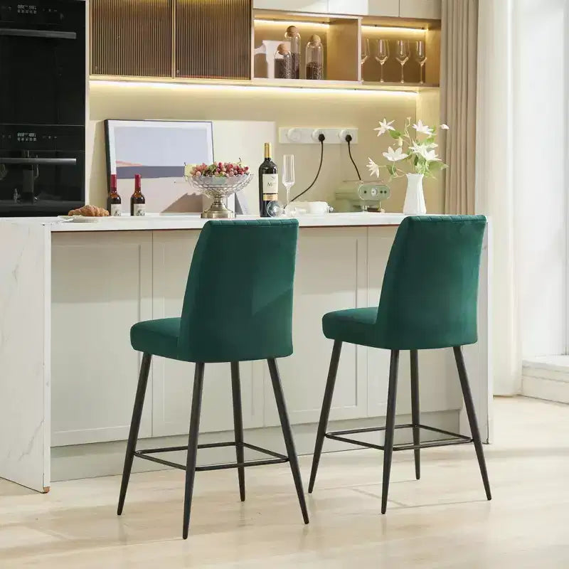 TUYOHW Lot de 2 tabourets de bar modernes en velours à hauteur de comptoir, chaises de bar avec pieds en fer noir et capacité de 136 kg pour cuisine, salle à manger, bar à domicile