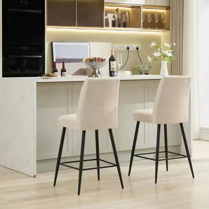 TUYOHW Lot de 2 tabourets de bar modernes en velours à hauteur de comptoir, chaises de bar avec pieds en fer noir et capacité de 136 kg pour cuisine, salle à manger, bar à domicile
