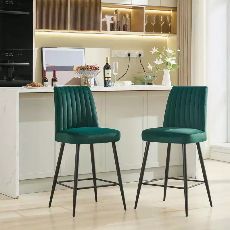 TUYOHW Lot de 2 tabourets de bar modernes en velours à hauteur de comptoir, chaises de bar avec pieds en fer noir et capacité de 136 kg pour cuisine, salle à manger, bar à domicile