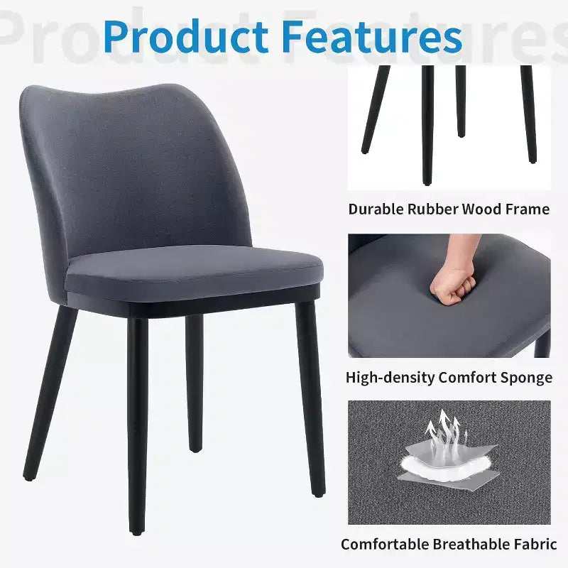 Lot de 2 chaises de salle à manger modernes en tissu : Assise rembourrée, pieds en bois – Chaises d'appoint polyvalentes pour cuisine, salle à manger, restaurant, café et salon.