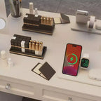 GDFStudio Fina Coiffeuse Miroir Moderne avec Lumières, Station de Charge, 7 Tiroirs et Étagères Ouvertes
