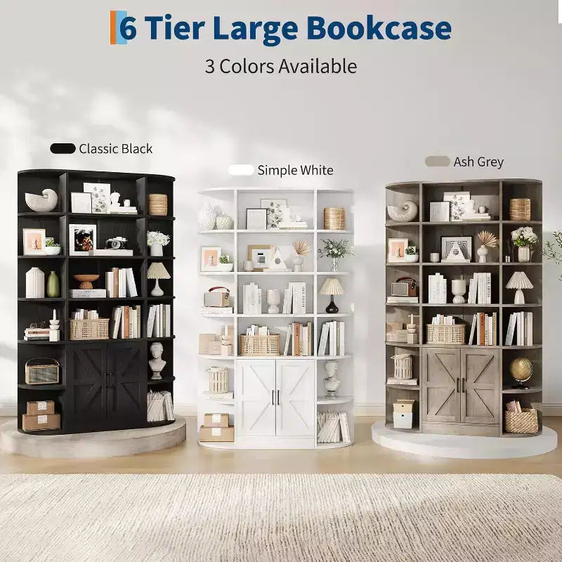 Étagère à Livres Moderne pour Enfants, 6 Niveaux, 190 cm, avec Armoire et Portes – Organiseur et Présentoir de Rangement en Bois pour Chambre, Salon et Bureau.