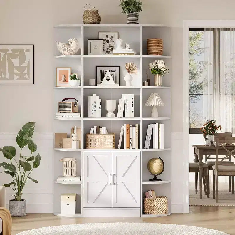 Étagère à Livres Moderne pour Enfants, 6 Niveaux, 190 cm, avec Armoire et Portes – Organiseur et Présentoir de Rangement en Bois pour Chambre, Salon et Bureau.