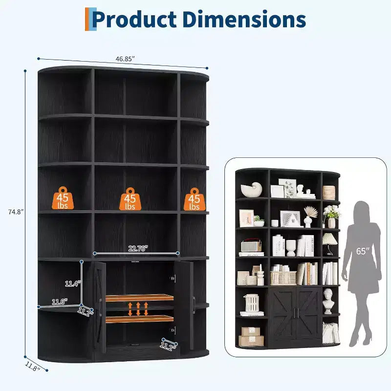 Étagère à Livres Moderne pour Enfants, 6 Niveaux, 190 cm, avec Armoire et Portes – Organiseur et Présentoir de Rangement en Bois pour Chambre, Salon et Bureau.