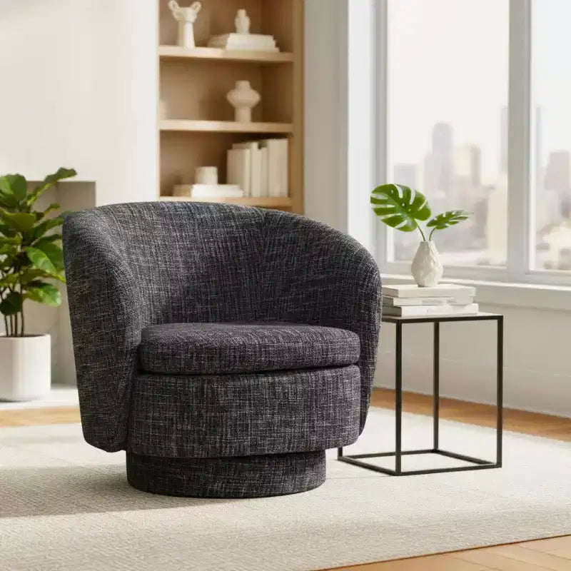 Fauteuil d'appoint pivotant moderne avec dossier incurvé, fauteuil en tissu rembourré avec assise matelassée pour salon ou chambre à coucher-Panipeachy