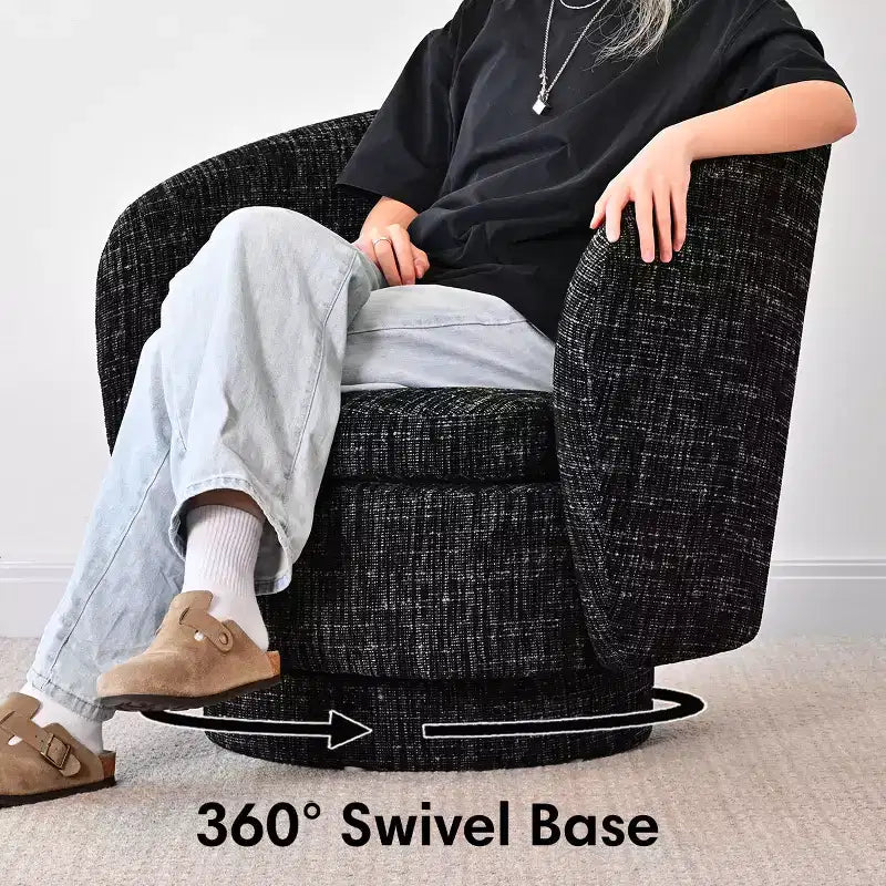 Fauteuil d'appoint pivotant moderne avec dossier incurvé, fauteuil en tissu rembourré avec assise matelassée pour salon ou chambre à coucher-Panipeachy