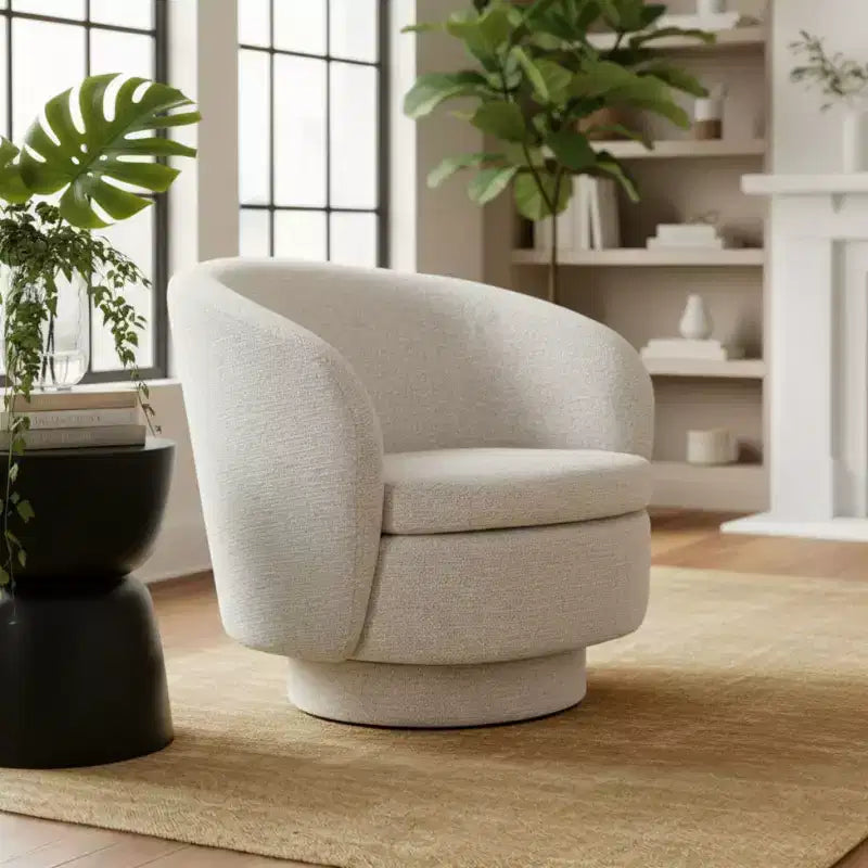 Fauteuil d'appoint pivotant moderne avec dossier incurvé, fauteuil en tissu rembourré avec assise matelassée pour salon ou chambre à coucher-Panipeachy