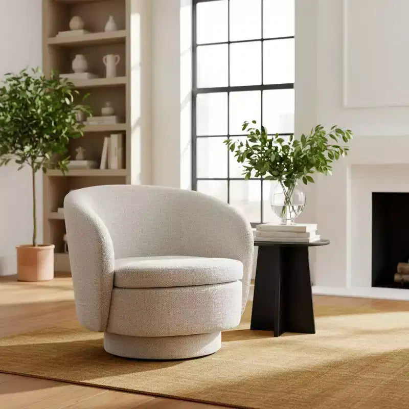 Fauteuil d'appoint pivotant moderne avec dossier incurvé, fauteuil en tissu rembourré avec assise matelassée pour salon ou chambre à coucher-Panipeachy