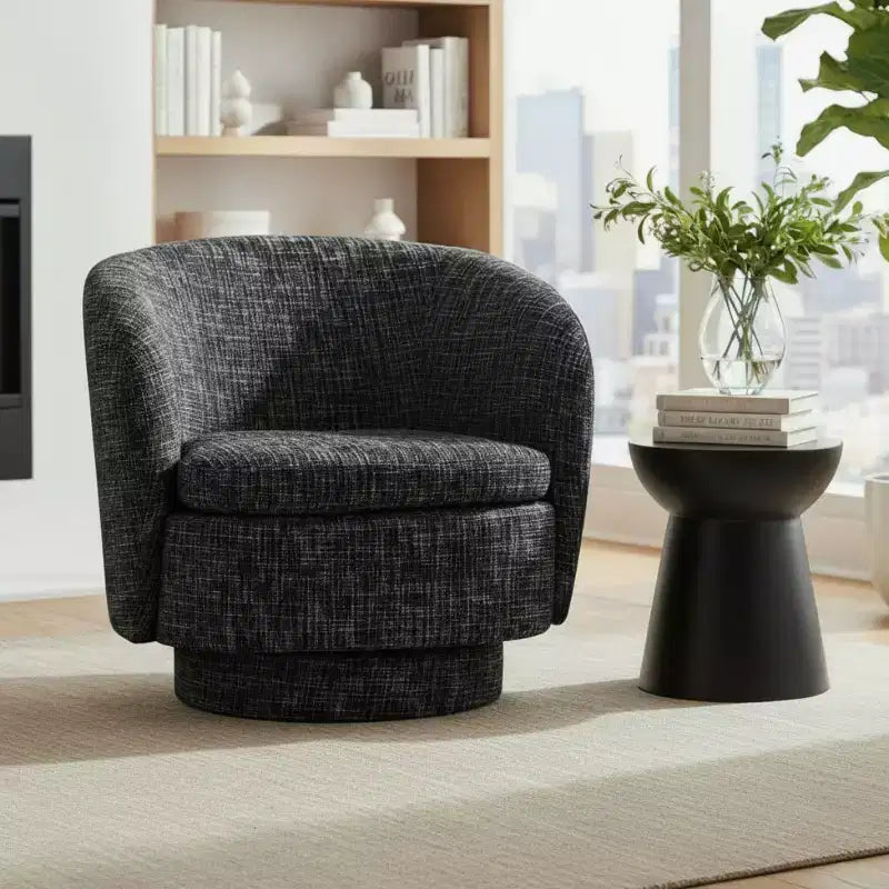 Fauteuil d'appoint pivotant moderne avec dossier incurvé, fauteuil en tissu rembourré avec assise matelassée pour salon ou chambre à coucher-Panipeachy