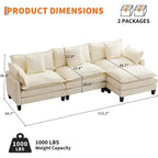Canapé d'angle surdimensionné Acekool, canapé modulaire en chenille 3 places avec assise profonde et pouf, canapé convertible confortable pour salon