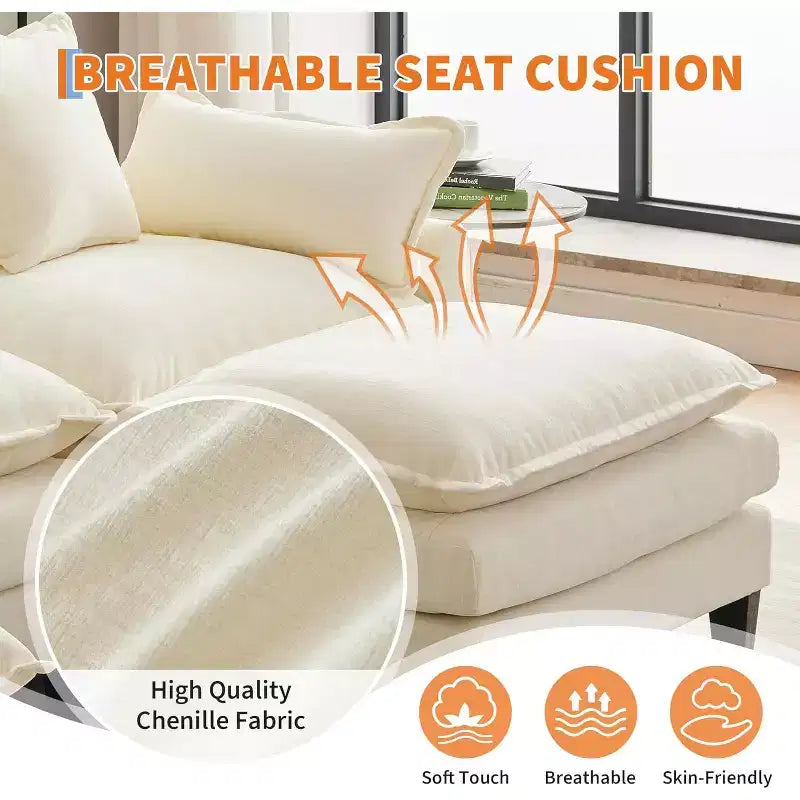 Canapé d'angle surdimensionné Acekool, canapé modulaire en chenille 3 places avec assise profonde et pouf, canapé convertible confortable pour salon