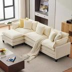 Canapé d'angle surdimensionné Acekool, canapé modulaire en chenille 3 places avec assise profonde et pouf, canapé convertible confortable pour salon
