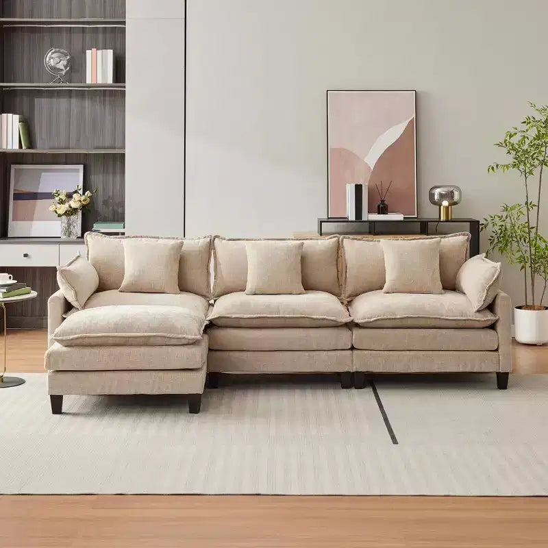 Canapé d'angle surdimensionné Acekool, canapé modulaire en chenille 3 places avec assise profonde et pouf, canapé convertible confortable pour salon