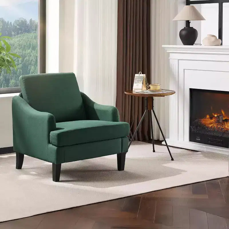 VINGLI Fauteuil d'appoint en tissu de lin noir, Fauteuil moderne rembourré, Canapé confortable pour salon, chambre à coucher, Meuble pour appartement