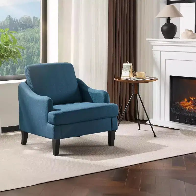 VINGLI Fauteuil d'appoint en tissu de lin noir, Fauteuil moderne rembourré, Canapé confortable pour salon, chambre à coucher, Meuble pour appartement