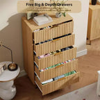 Commode à 5 tiroirs cannelés de 122 cm de haut en bois naturel – Commode moderne à tiroirs profonds avec plateau large pour chambre à coucher, salon, couloir et chambre d'enfant.