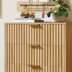 Commode à 5 tiroirs cannelés de 122 cm de haut en bois naturel – Commode moderne à tiroirs profonds avec plateau large pour chambre à coucher, salon, couloir et chambre d'enfant.