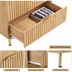 Commode à 5 tiroirs cannelés de 122 cm de haut en bois naturel – Commode moderne à tiroirs profonds avec plateau large pour chambre à coucher, salon, couloir et chambre d'enfant.