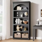 Farmhouse Arched Bookcase, 68.7 Tall Bookshelf w/Arche Design, Wooden Arch Bookshelf with Wooden Base, 5 Tier Bookshelves Rustic Vintage Book Shelf