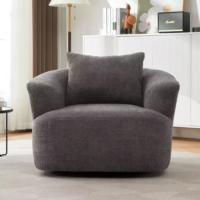 TUYOHW 38.2 Fauteuil pivotant, Fauteuil d'appoint rembourré avec ressorts ensachés, assise profonde, coussin décoratif, chaise longue pour salon, chambre à coucher