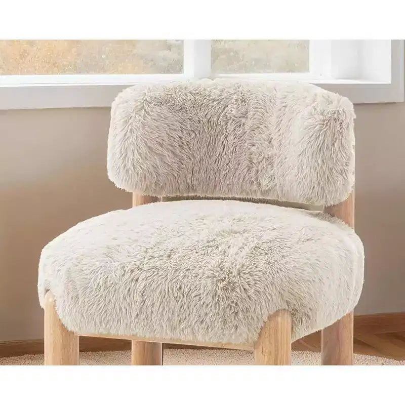 Chaise d'appoint moderne TUYOHW, Chaises sans accoudoirs avec dossier incurvé, Pieds en bois, Fauteuil de salon rembourré en tissu fourrure pour salon, chambre à coucher, balcon