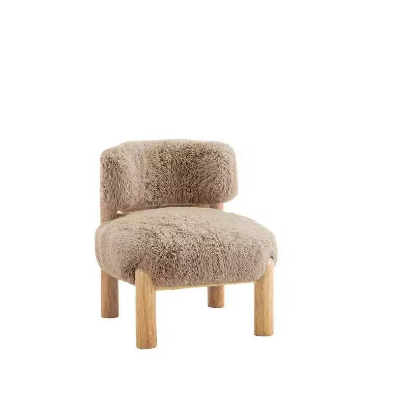 Chaise d'appoint moderne TUYOHW, Chaises sans accoudoirs avec dossier incurvé, Pieds en bois, Fauteuil de salon rembourré en tissu fourrure pour salon, chambre à coucher, balcon