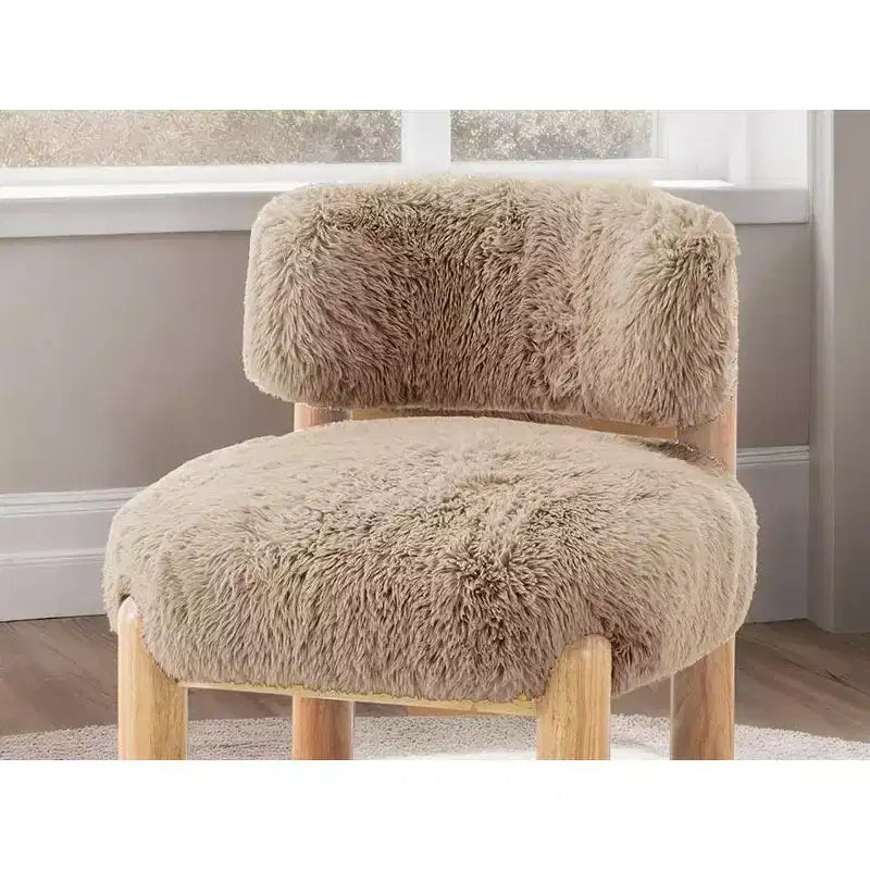 Chaise d'appoint moderne TUYOHW, Chaises sans accoudoirs avec dossier incurvé, Pieds en bois, Fauteuil de salon rembourré en tissu fourrure pour salon, chambre à coucher, balcon