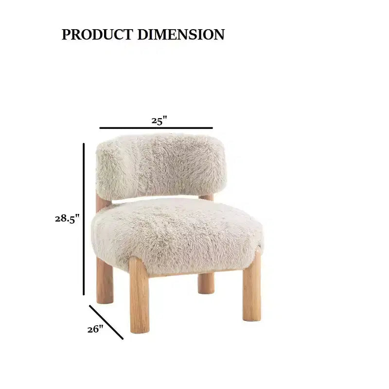 Chaise d'appoint moderne TUYOHW, Chaises sans accoudoirs avec dossier incurvé, Pieds en bois, Fauteuil de salon rembourré en tissu fourrure pour salon, chambre à coucher, balcon