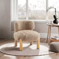 Chaise d'appoint moderne TUYOHW, Chaises sans accoudoirs avec dossier incurvé, Pieds en bois, Fauteuil de salon rembourré en tissu fourrure pour salon, chambre à coucher, balcon