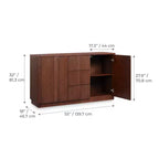 Buffet Teamson Home Potomac moderne bohème en bois massif avec 3 tiroirs, 2 portes, étagère réglable et rangement à ouverture par pression