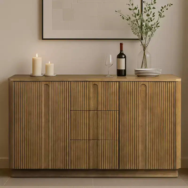 Buffet Teamson Home Potomac moderne bohème en bois massif avec 3 tiroirs, 2 portes, étagère réglable et rangement à ouverture par pression