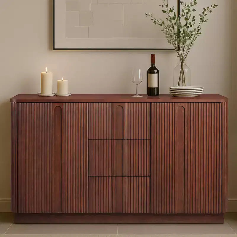 Buffet Teamson Home Potomac moderne bohème en bois massif avec 3 tiroirs, 2 portes, étagère réglable et rangement à ouverture par pression