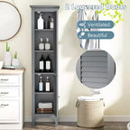 Meuble de salle de bain Costway de 160 cm de haut avec 2 portes à persiennes et étagère réglable, pieds surélevés Gris/Noir/Blanc/Marron