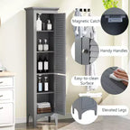 Meuble de salle de bain Costway de 160 cm de haut avec 2 portes à persiennes et étagère réglable, pieds surélevés Gris/Noir/Blanc/Marron