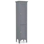 Meuble de salle de bain Costway de 160 cm de haut avec 2 portes à persiennes et étagère réglable, pieds surélevés Gris/Noir/Blanc/Marron