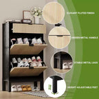 Meuble à chaussures de rangement pour entrée, organisateur de chaussures autoportant avec 2 portes battantes cannelées et 1 tiroir